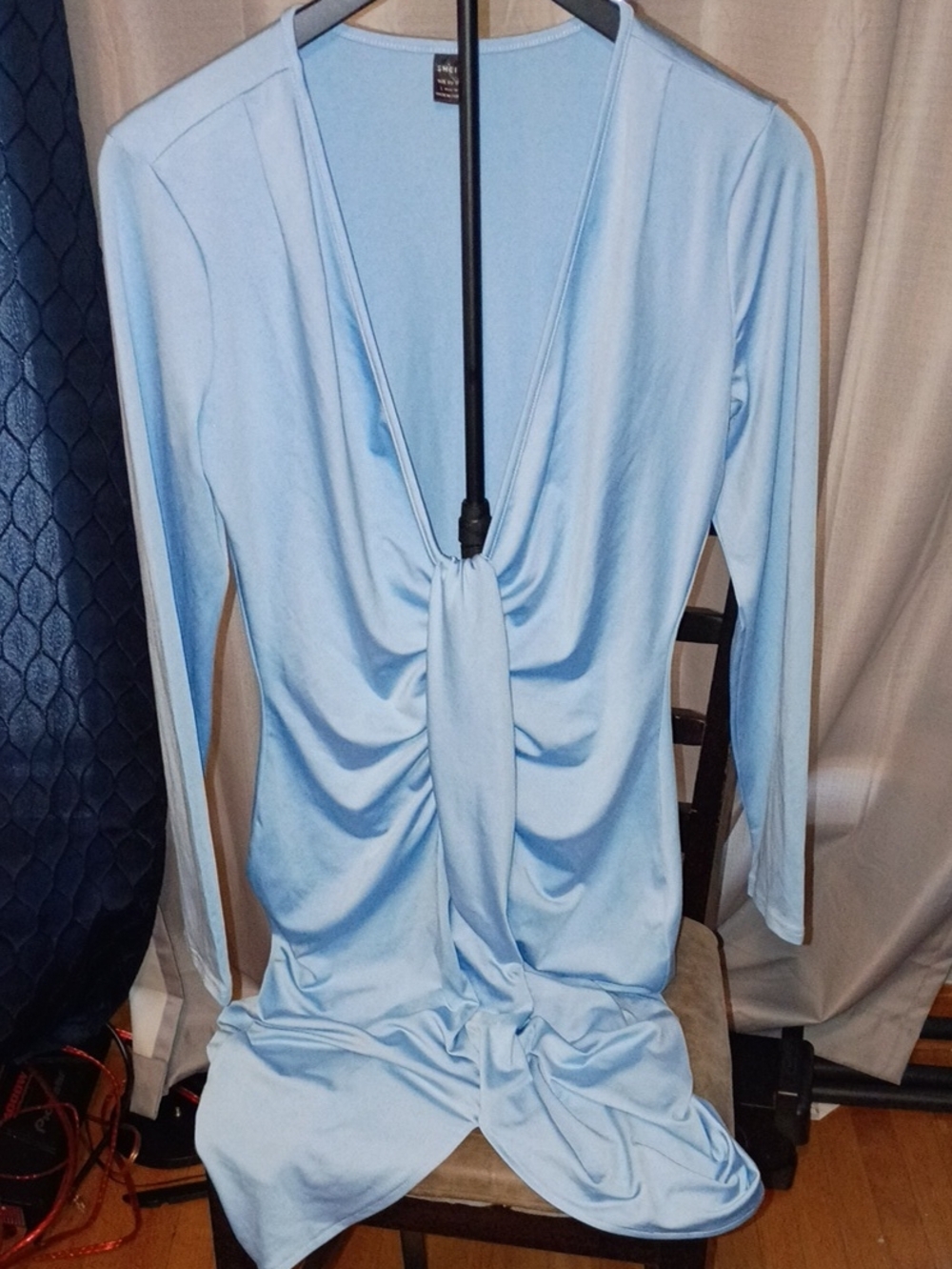 SHEIN Light Blue Long Sleeve Twist Front Dress